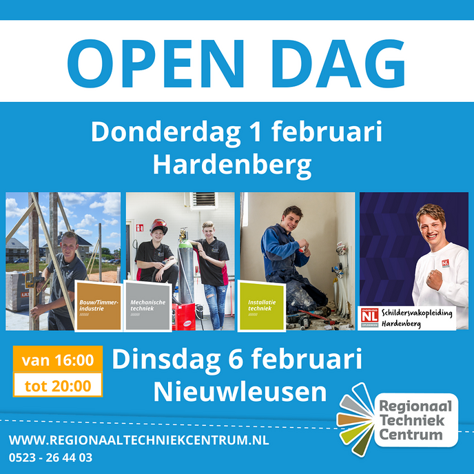 Opendag Regionaal Techniek Centrum 1 februari Hardenberg en 6 februari Nieuwleusen
