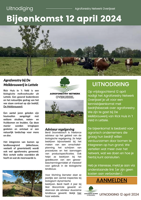 Bijeenkomst 12 april 2024 Agroforestry bij De Melkbrouwerij in Lettele