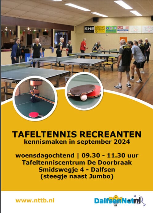 Tafeltennis: nog 2 inloopochtenden in september - Foto: Ingezonden foto