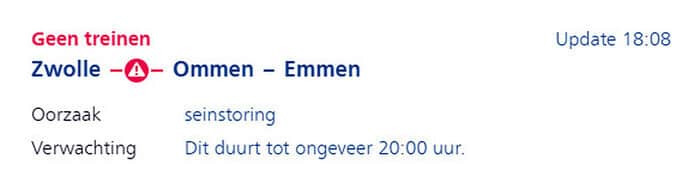 Geen treinen tussen Dalfsen en Ommen
