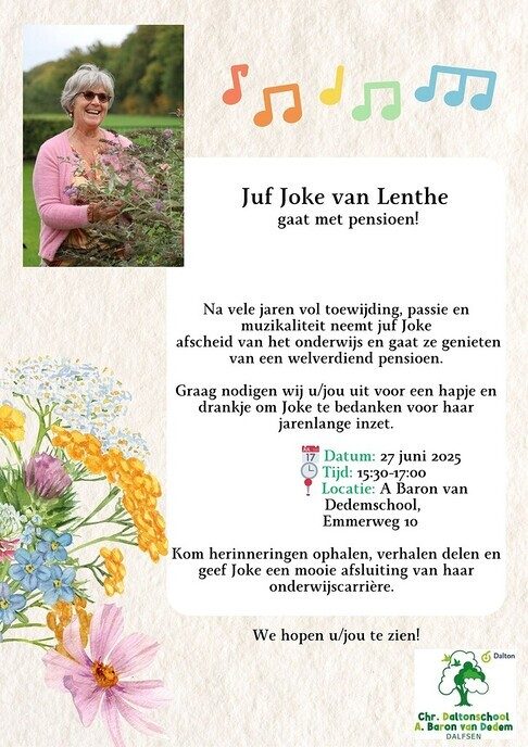 Juf Joke gaat met pensioen - Foto: Ingezonden foto
