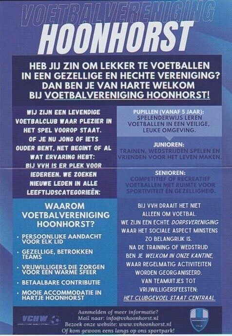 Voetbal vereniging Hoonhorst - Foto: Ingezonden foto