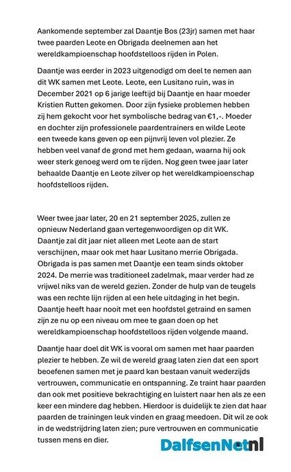 Wereldkampioenschap hoofdstelloos dressuur 2025 - Foto: Ingezonden foto