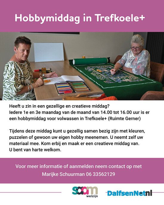 Hobbymiddag in Trefkoele+ - Foto: Ingezonden foto