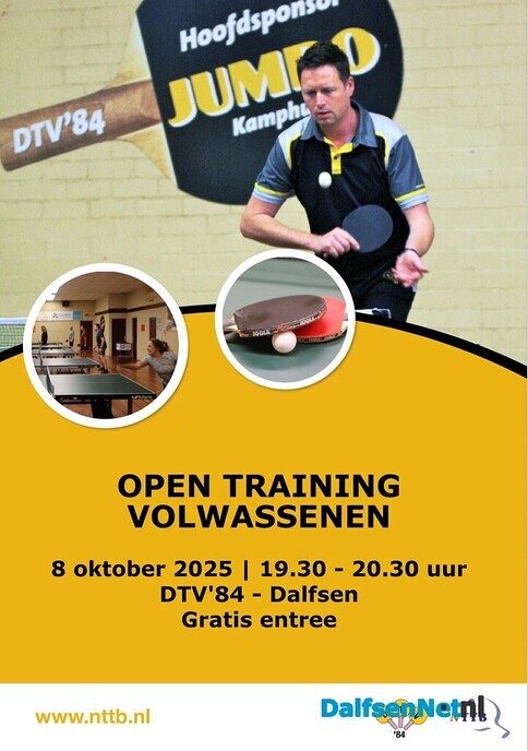Open tafeltennistraining volwassenen op 8 oktober - Foto: Ingezonden foto