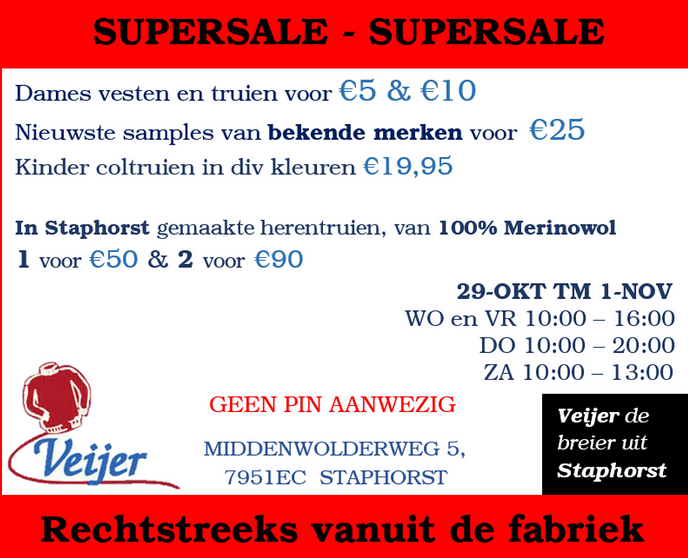 Supersale bij Veijer de breier uit Staphorst