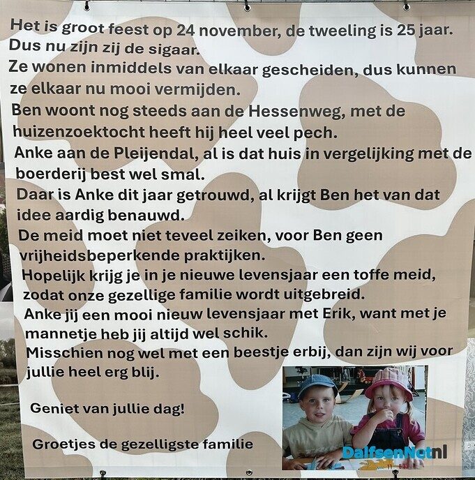 Hiep hiep hoera, de tweeling is bijna 25 jaar! - Foto: Ingezonden foto