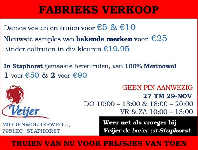 Supersale bij Veijer de breier uit Staphorst