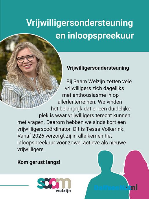 Vrijwilligersondersteuning en inloopspreekuur Saam Welzijn - Foto: Ingezonden foto