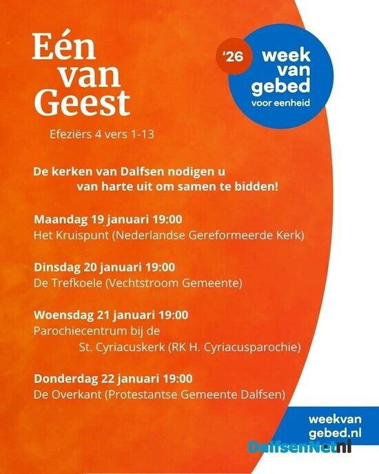 Week van Gebed met bijeenkomsten in Dalfser kerken - Foto: Ingezonden foto