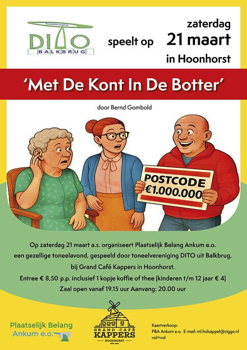 Toneelavond bij Kappers: Met de kont in de botter - Foto: Ingezonden foto