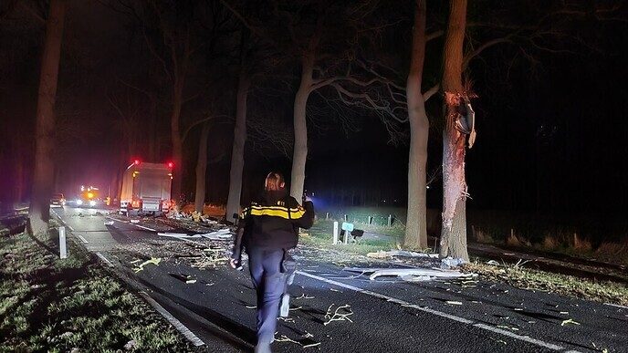 Vrachtwagen tegen boom Poppenallee - Foto: Niels Jansen