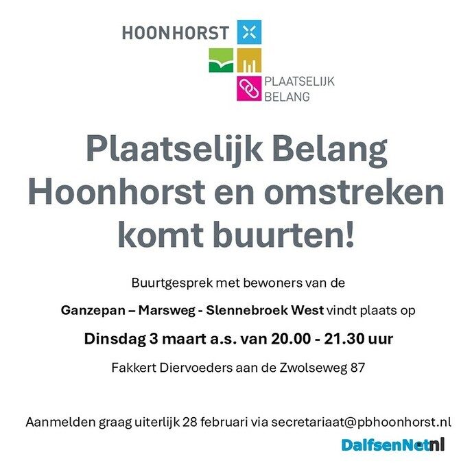 Plaatselijk Belang Hoonhorst e.o. komt buurten! - Foto: Ingezonden foto