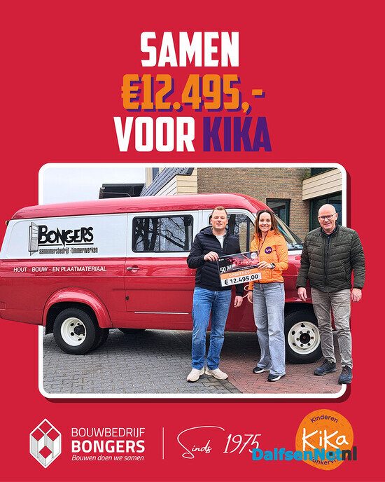 Jubileumfeest Bouwbedrijf Bongers levert €12.495 op voor KiKa - Foto: Ingezonden foto