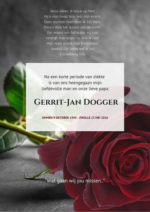 Overlijden  Gerrit - Jan Dogger