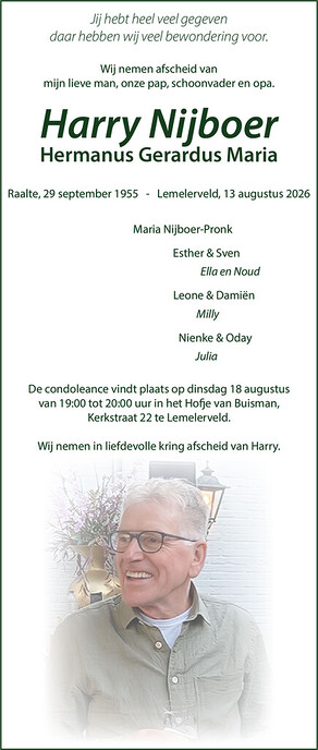 Overlijdensbericht Harry Nijboer