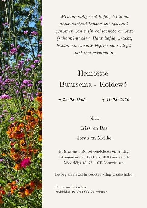 Overlijden Henriëtte Buursema