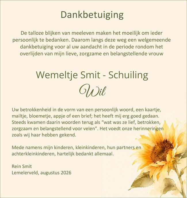 Dankbetuiging Wil Smit - Schuiling