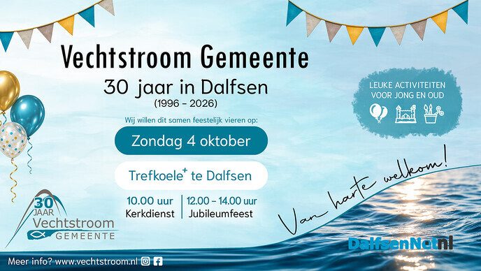 Vechtstroom Gemeente viert 30-jarig jubileum op zondag 4 oktober - Foto: Ingezonden foto