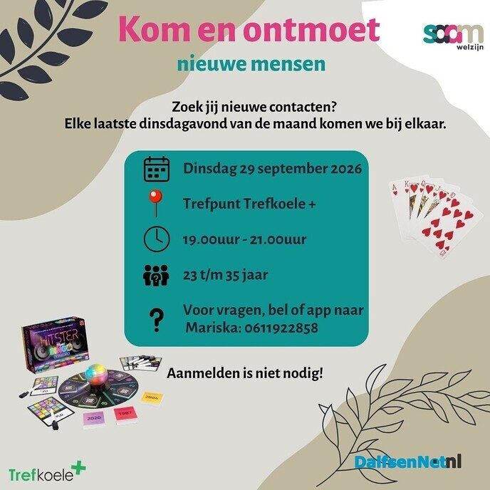 Kom en ontmoet 29-9 - Foto: Ingezonden foto