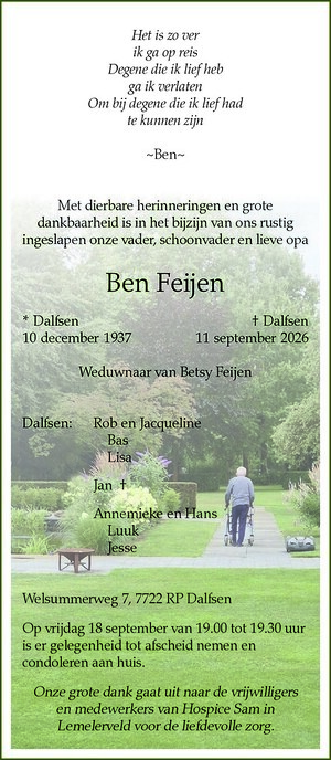 Overlijdensbericht de heer Ben Feijen