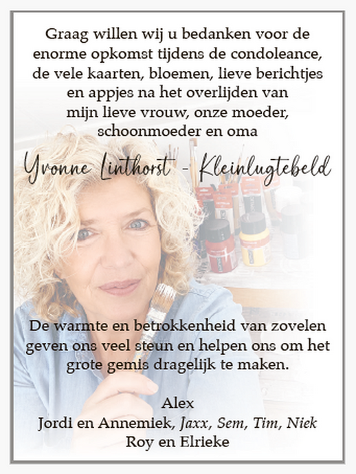 Dankbetuiging Yvonne Linthorst - Kleinlugtebeld