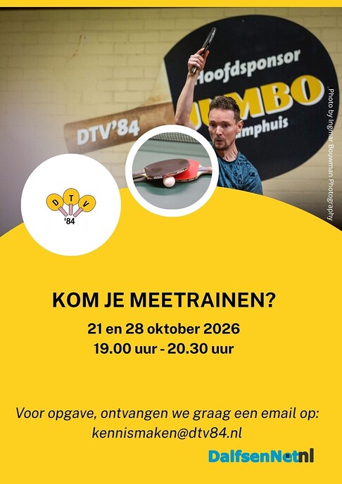 Nog 2 Open Tafeltennistrainingen bij DTV’84 - Foto: Ingezonden foto