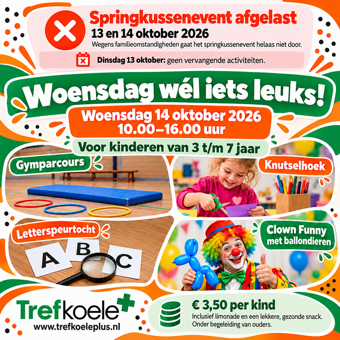 Springkussenevent afgelast, woensdag vervangende kinderactiviteiten in Trefkoele+