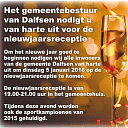 Dinsdag 5 jan. nieuwjaarsreceptie gemeente Dinsdag 5 jan. nieuwjaarsreceptie gemeente